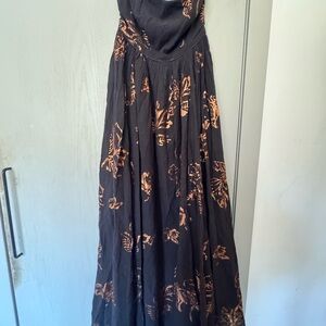 Free People Black and Gold Strapless Maxi Dress